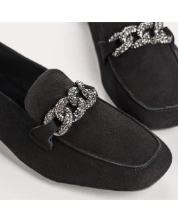 Mocassins bijoux en cuir velours avec strass