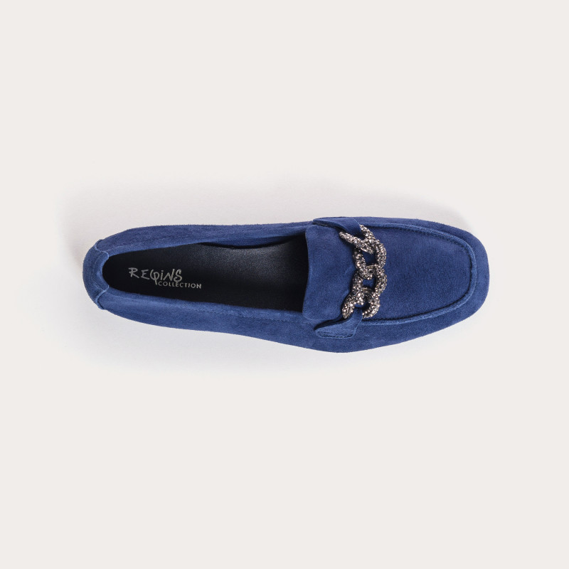 Velvet leather jewelry moccasins with rhinestones