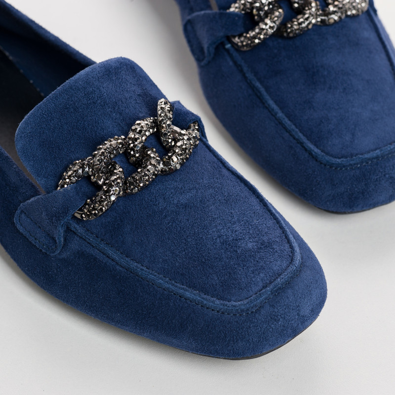 Velvet leather jewelry moccasins with rhinestones