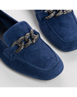 Velvet leather jewelry moccasins with rhinestones