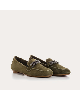 Velvet leather jewelry moccasins with rhinestones