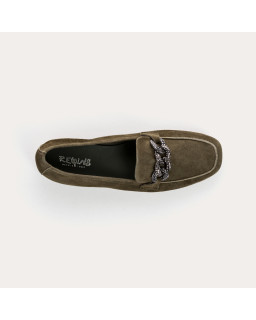 Velvet leather jewelry moccasins with rhinestones