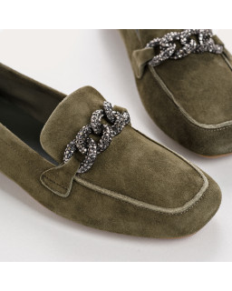 Mocassins bijoux en cuir velours avec strass