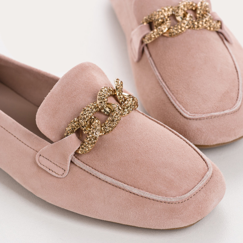 Velvet leather jewelry moccasins with rhinestones