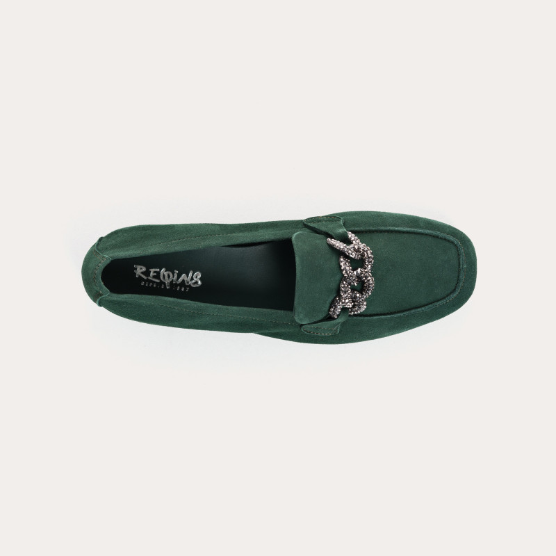 Mocassins bijoux en cuir velours avec strass