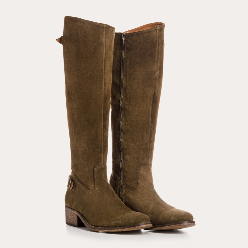 Bottes cavalières en cuir velours avec zip interne