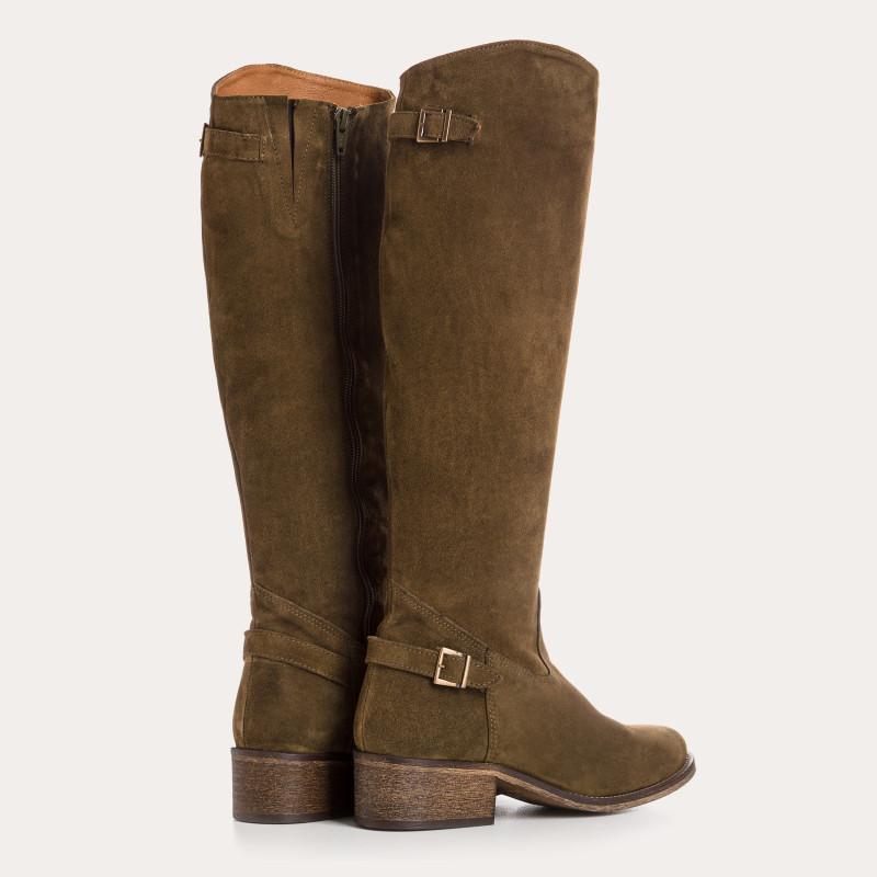 Bottes cavalières en cuir velours avec zip interne