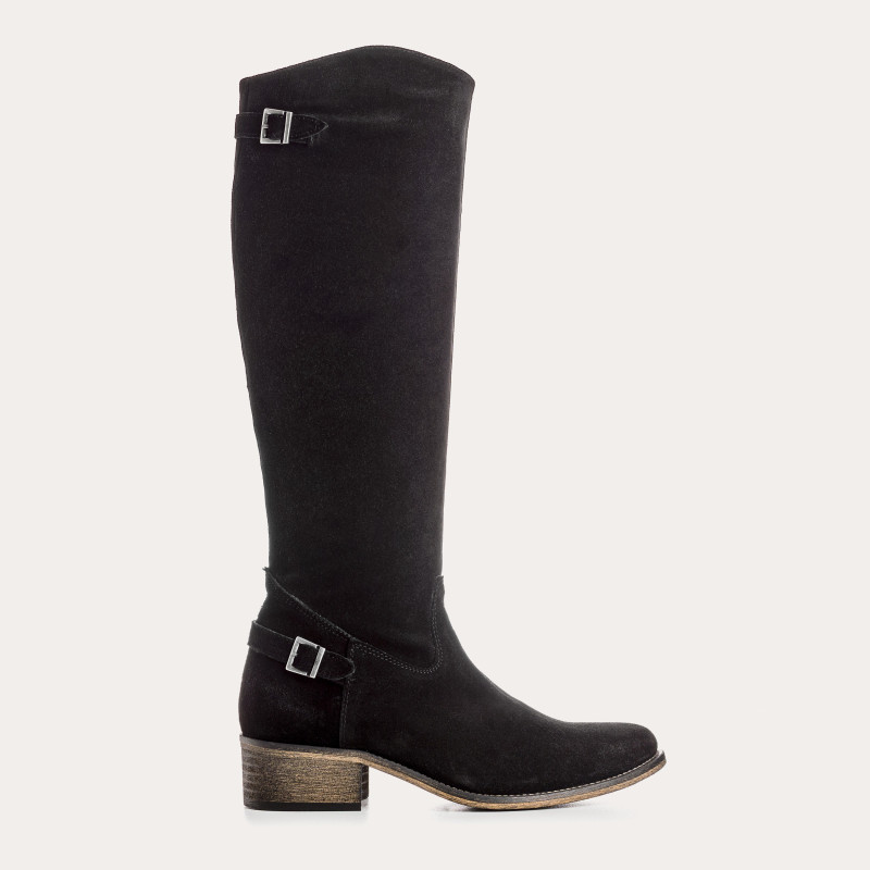 Bottes cavalières en cuir velours avec zip interne
