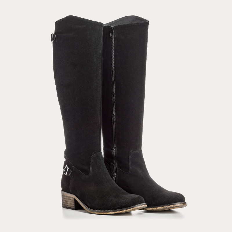 Velvet leather rider boots with internal zip