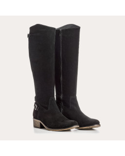 Velvet leather rider boots with internal zip