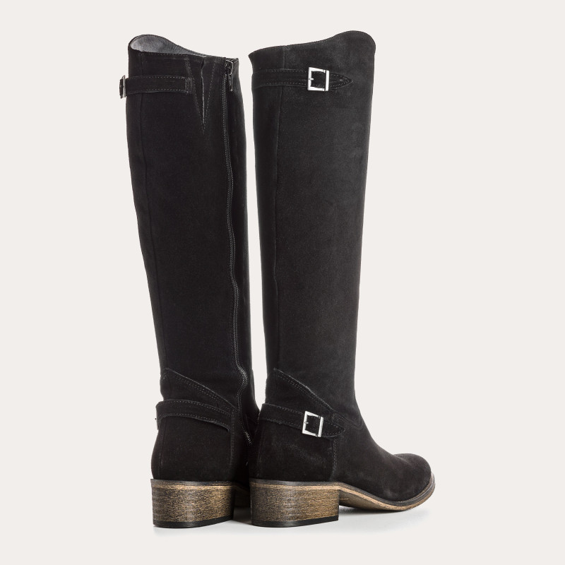 Velvet leather rider boots with internal zip