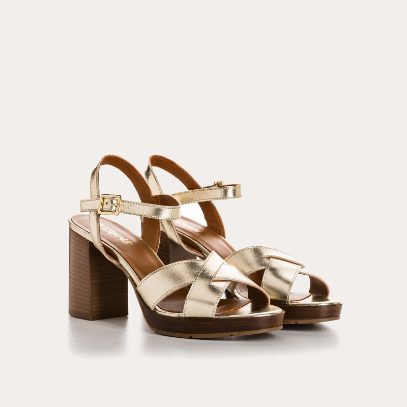 Lisboa Sandals - Women's Golden Leather Shoes | Reqins