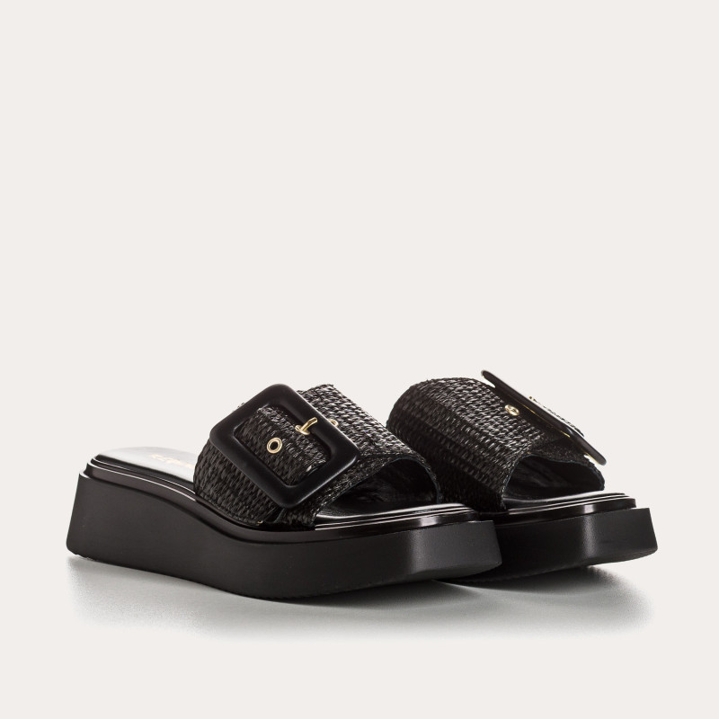 Sandales LANTANA - chaussures femme plateforme cuir macramé noir | REQINS