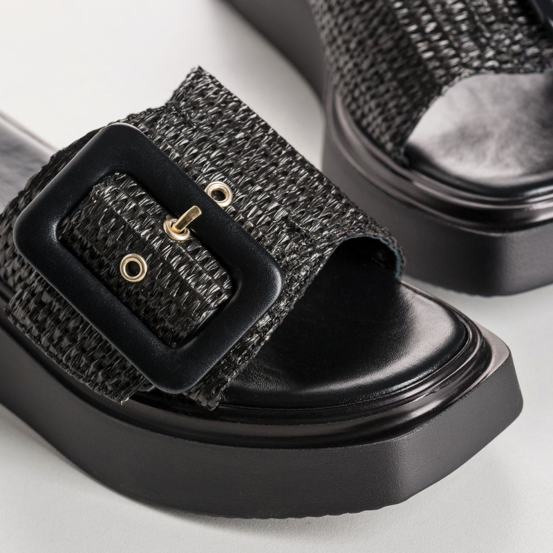 Sandales LANTANA - chaussures femme plateforme cuir macramé noir | REQINS