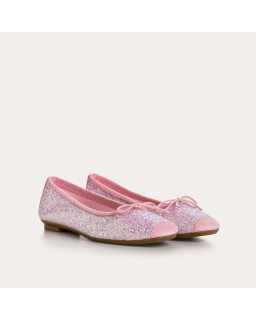 Flat-knotted flat ballerinas with glitter fabric with velvet leather reinforcement