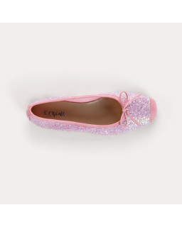 Ballerines plates à nœud en tissu pailleté avec renfort en cuir velours