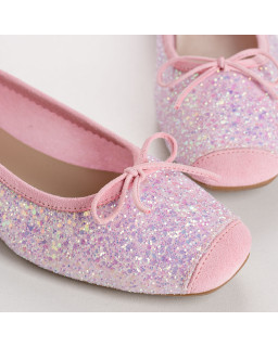 Flat-knotted flat ballerinas with glitter fabric with velvet leather reinforcement