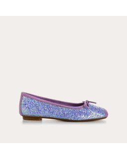 Flat-knotted flat ballerinas with glitter fabric with velvet leather reinforcement