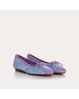 Flat-knotted flat ballerinas with glitter fabric with velvet leather reinforcement