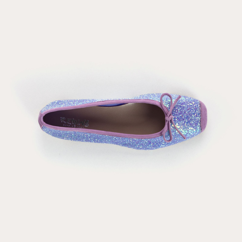 Flat-knotted flat ballerinas with glitter fabric with velvet leather reinforcement