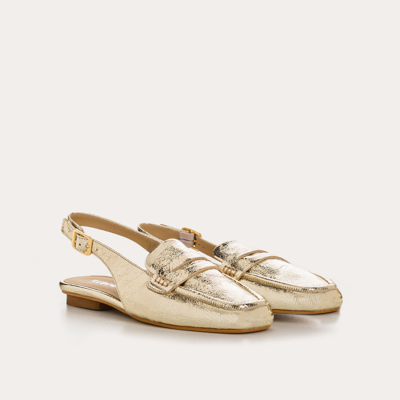 Mocassins à brides CARLITA - chaussures cuir métallisé doré femme | REQINS