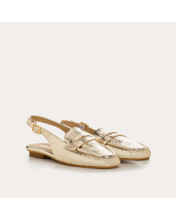 Carlita Flange Loafers - Woman Golden Metallic Leather Shoes | Reqins