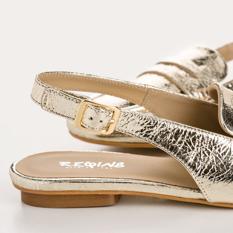Carlita Flange Loafers - Woman Golden Metallic Leather Shoes | Reqins