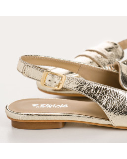 Carlita Flange Loafers - Woman Golden Metallic Leather Shoes | Reqins