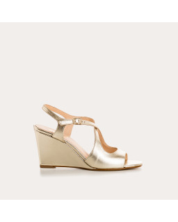 Wedge Wedge Sandals - Women's Golden Metallic Leather Flated Shoes | Reqins