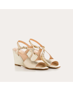 Wedge Wedge Sandals - Women's Golden Metallic Leather Flated Shoes | Reqins