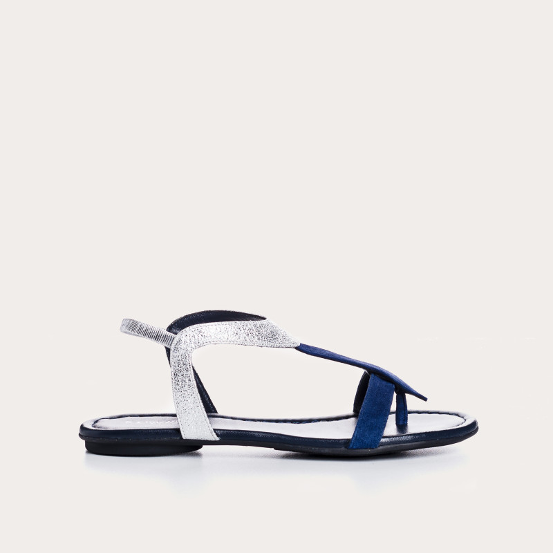 Sandales Plates Femme Cuir Velours Metallisé - BERNIE | Reqins