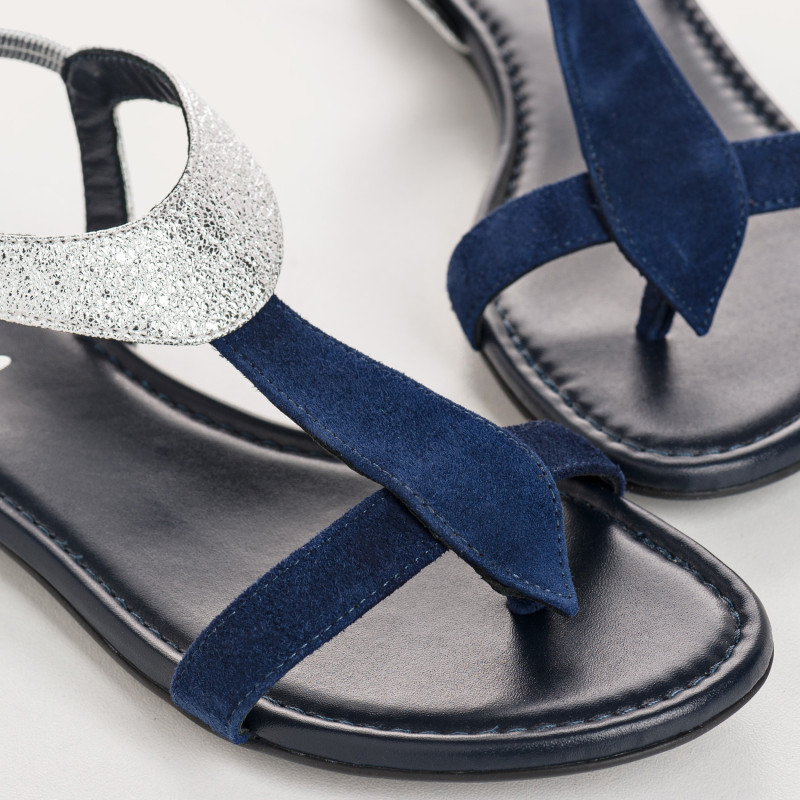 Sandales Plates Femme Cuir Velours Metallisé - BERNIE | Reqins