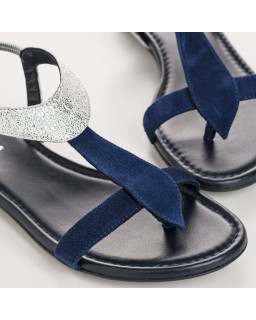 Sandales Plates Femme Cuir Velours Metallisé - BERNIE | Reqins