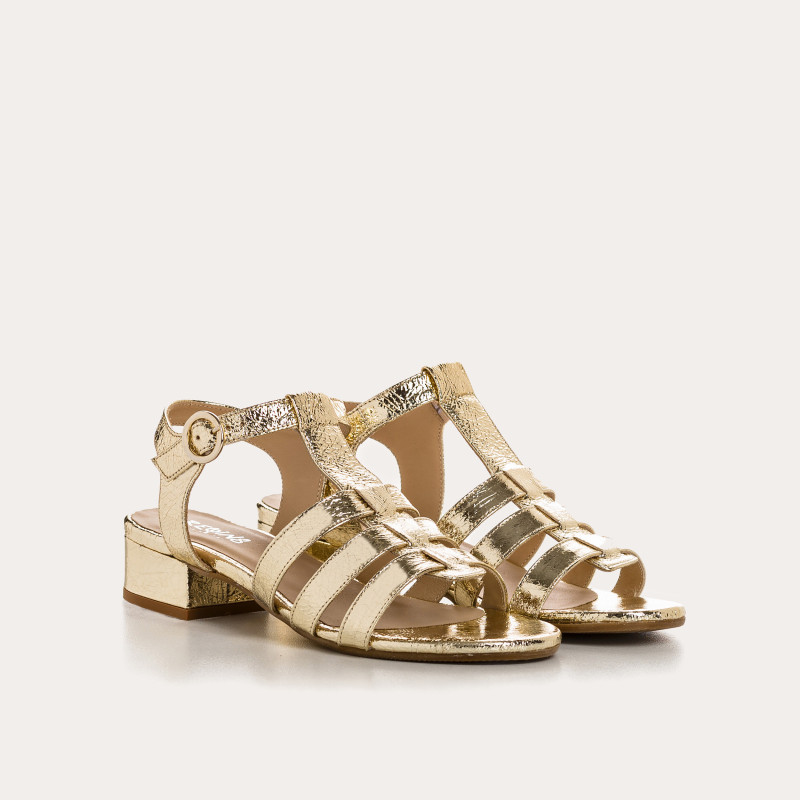 Presly Sandals - Woman Golden Metallic Leather Shoes | Reqins