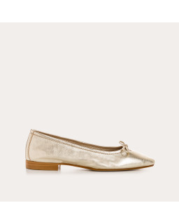 Silver or gilded metal leather ballerinas with pointed end