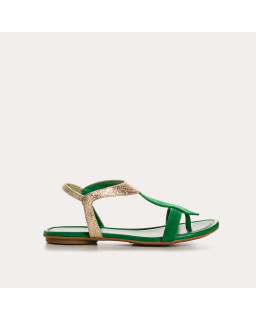 Sandales Plates Femme Cuir Velours Metallisé - BERNIE | Reqins