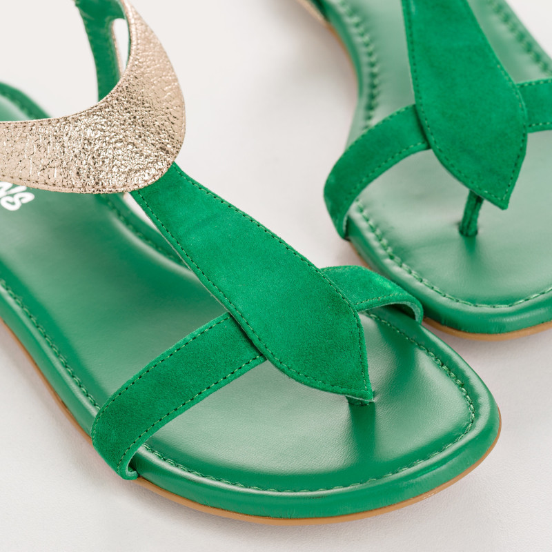 Flat Sandals Woman Velvet Leather Metallized - Bernie | Reqins