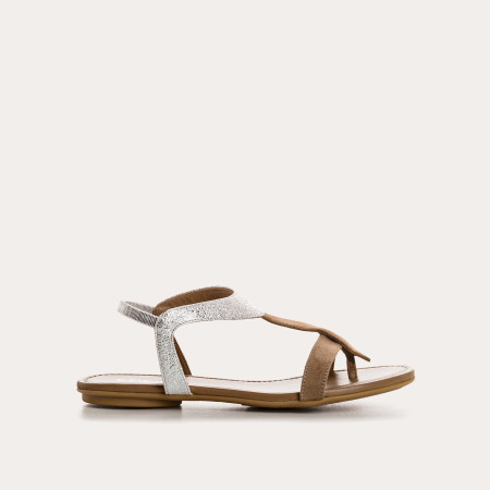 Flat Sandals Woman Velvet Leather Metallized - Bernie | Reqins