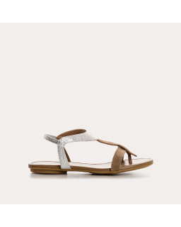 Sandales Plates Femme Cuir Velours Metallisé - BERNIE | Reqins