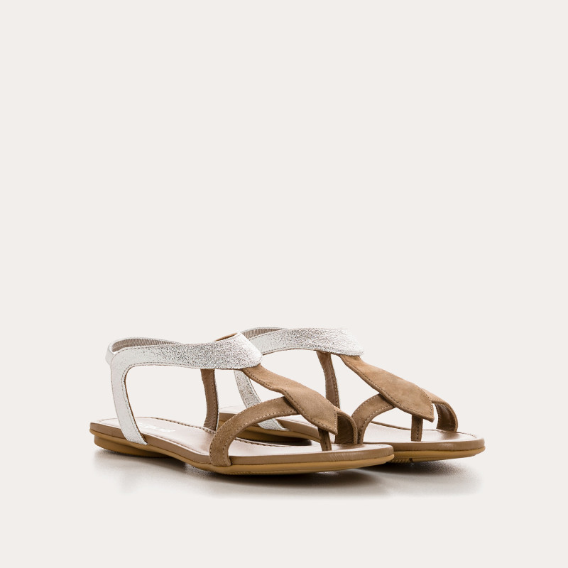 Sandales Plates Femme Cuir Velours Metallisé - BERNIE | Reqins