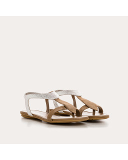 Flat Sandals Woman Velvet Leather Metallized - Bernie | Reqins