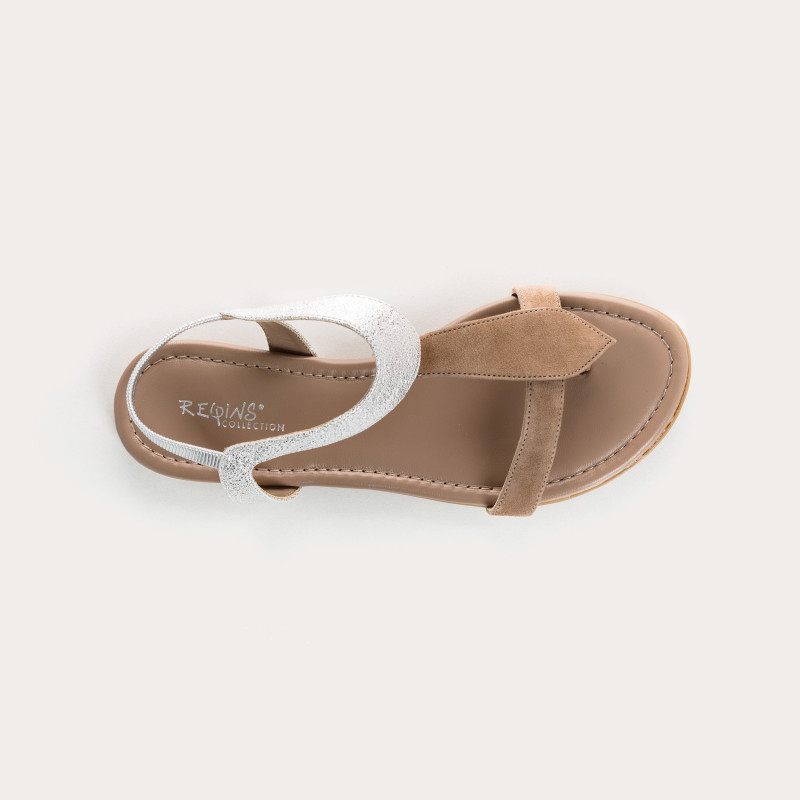 Sandales Plates Femme Cuir Velours Metallisé - BERNIE | Reqins