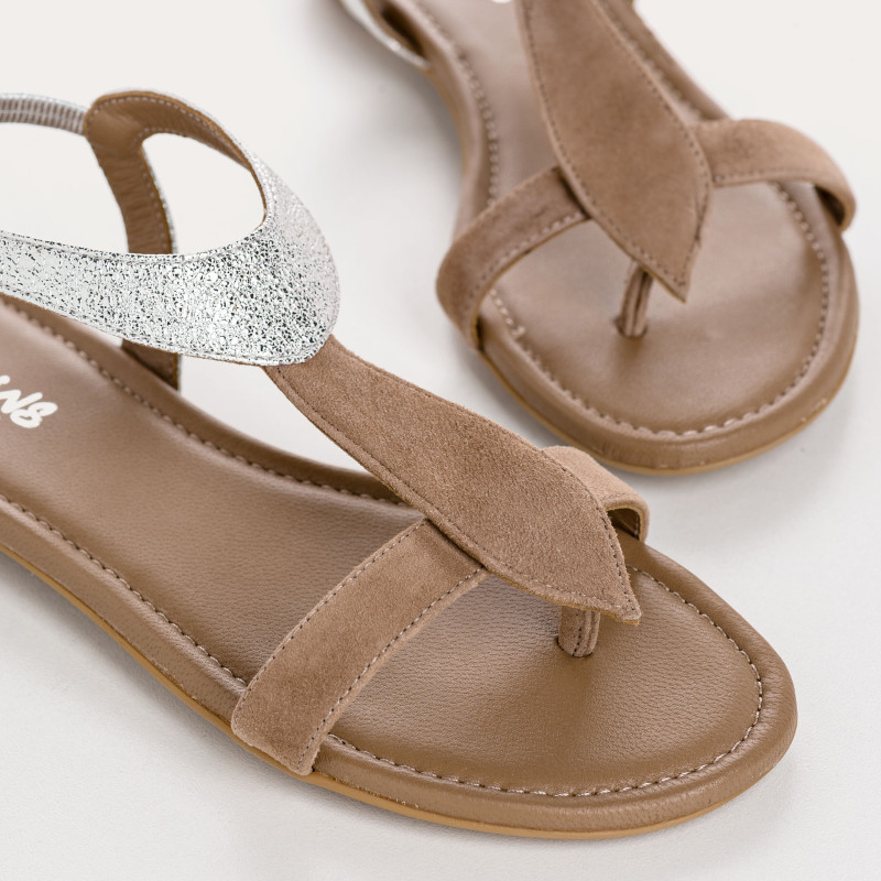 Flat Sandals Woman Velvet Leather Metallized - Bernie | Reqins