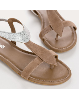 Sandales Plates Femme Cuir Velours Metallisé - BERNIE | Reqins