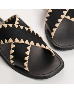 Sandales à brides MAELIE - chaussures plates cuir noir femme | REQINS