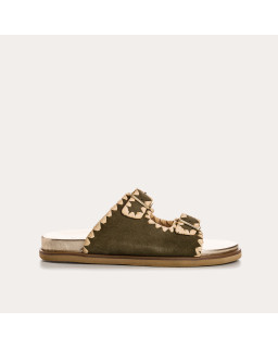 Menorca Sandals - Flated Flated Flanges Velvet Kaki | Reqins