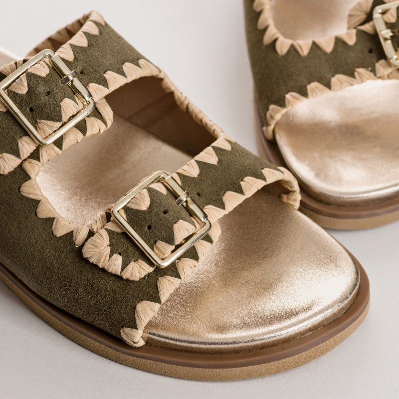 Sandales MINORQUE - chaussures à brides femme cuir velours kaki | REQINS