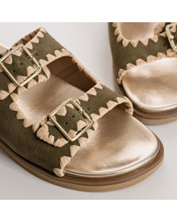 Menorca Sandals - Flated Flated Flanges Velvet Kaki | Reqins