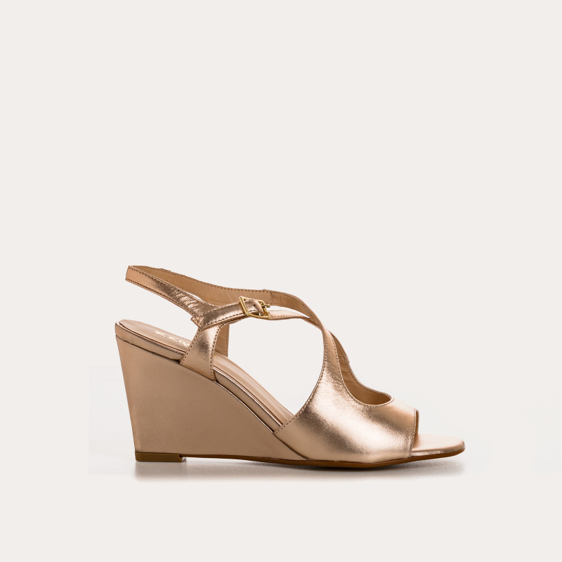 Sandales compensées VERANE - chaussures à brides cuir métallisé doré femme | REQINS