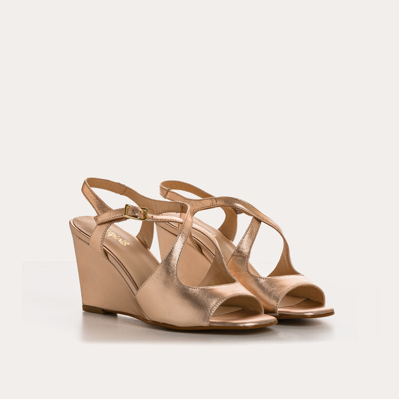 Sandales compensées VERANE - chaussures à brides cuir métallisé doré femme | REQINS